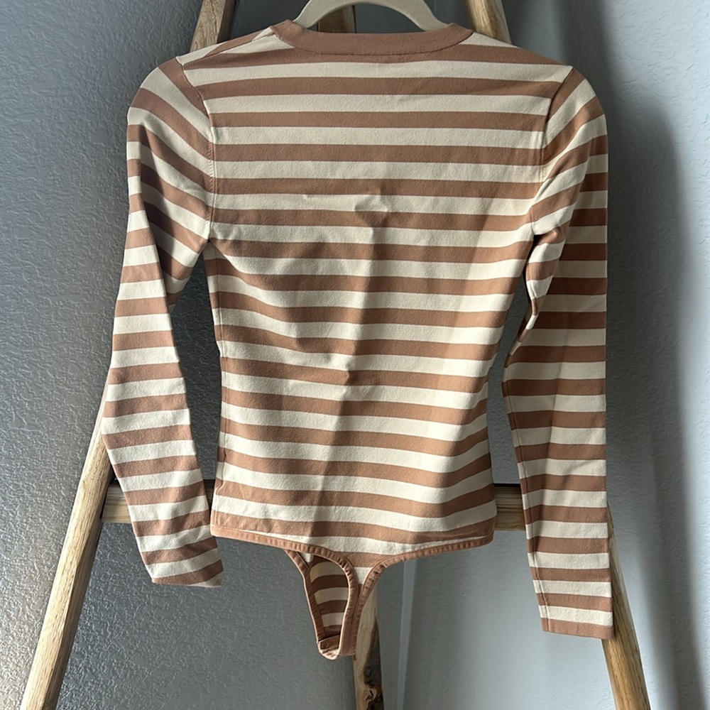 Michael Kors Collection Striped Stretch-Italian Viscose Bodysuit, Size XS - Picture 6 of 6